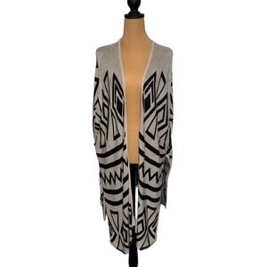 Gibson Latimer Women's Aztec Geometric Open Front Knit Cardigan‎ - Size L